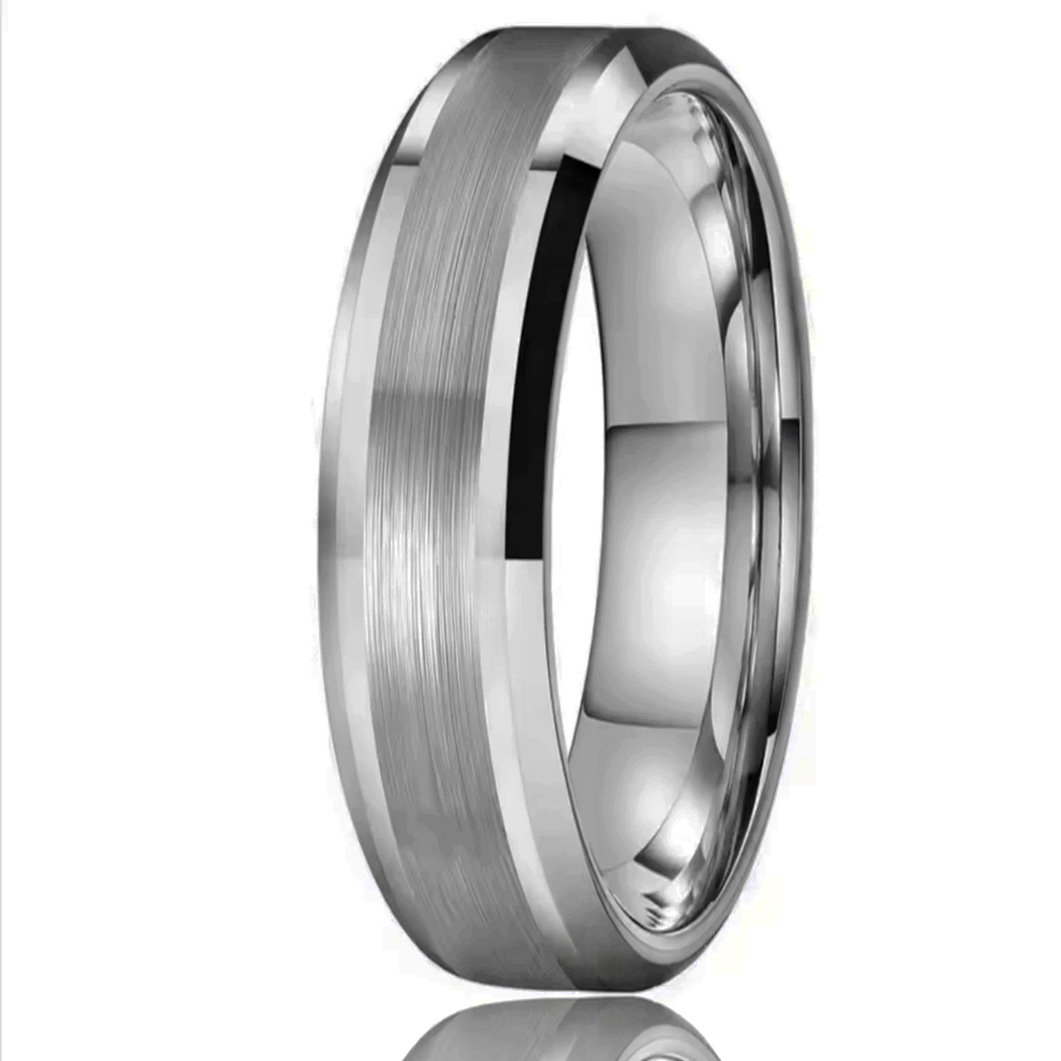 6mm brushed band with polished beveled edges in silver-tone, on a white background.