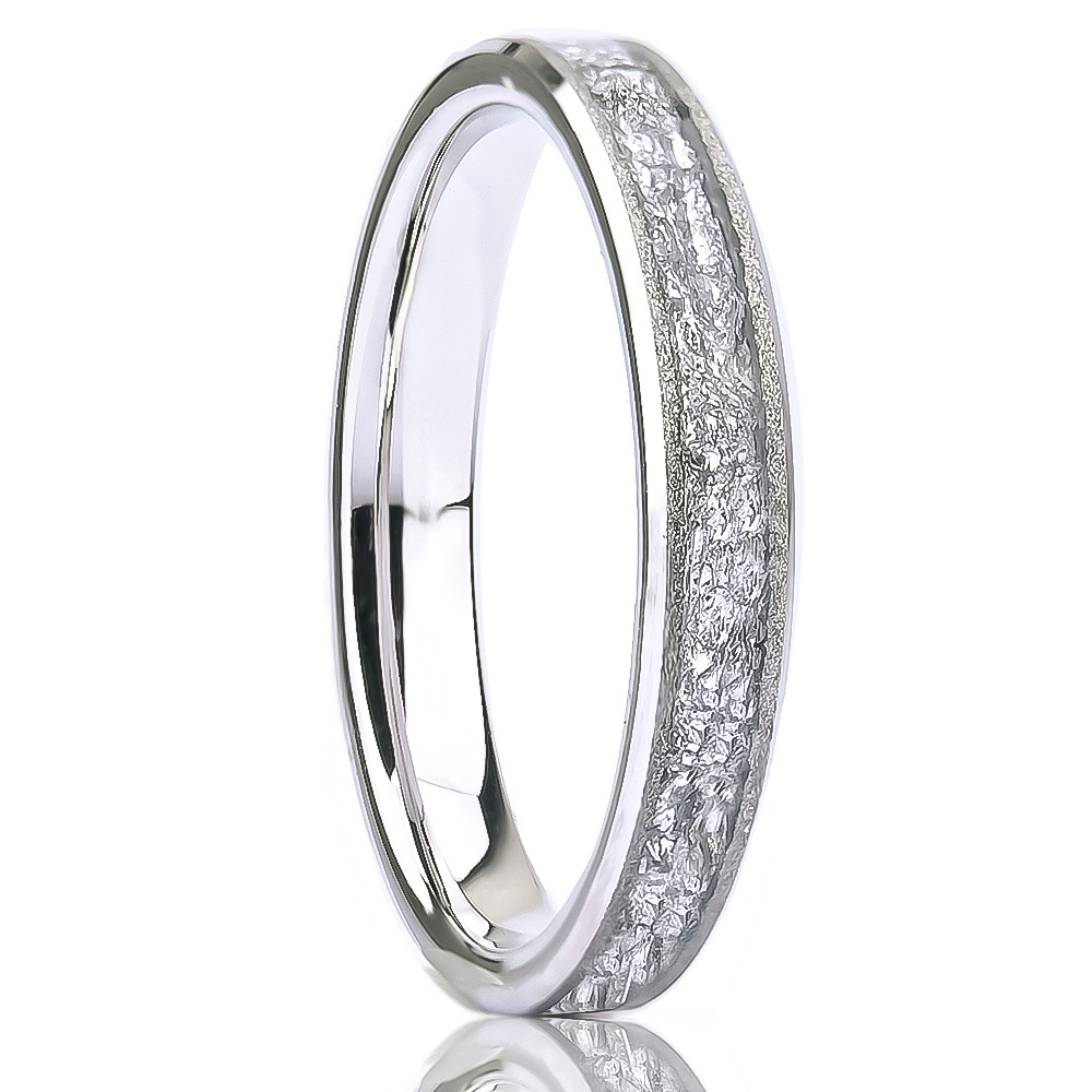 4mm slim band with a textured center channel and polished borders in silver-tone, on a white background.
