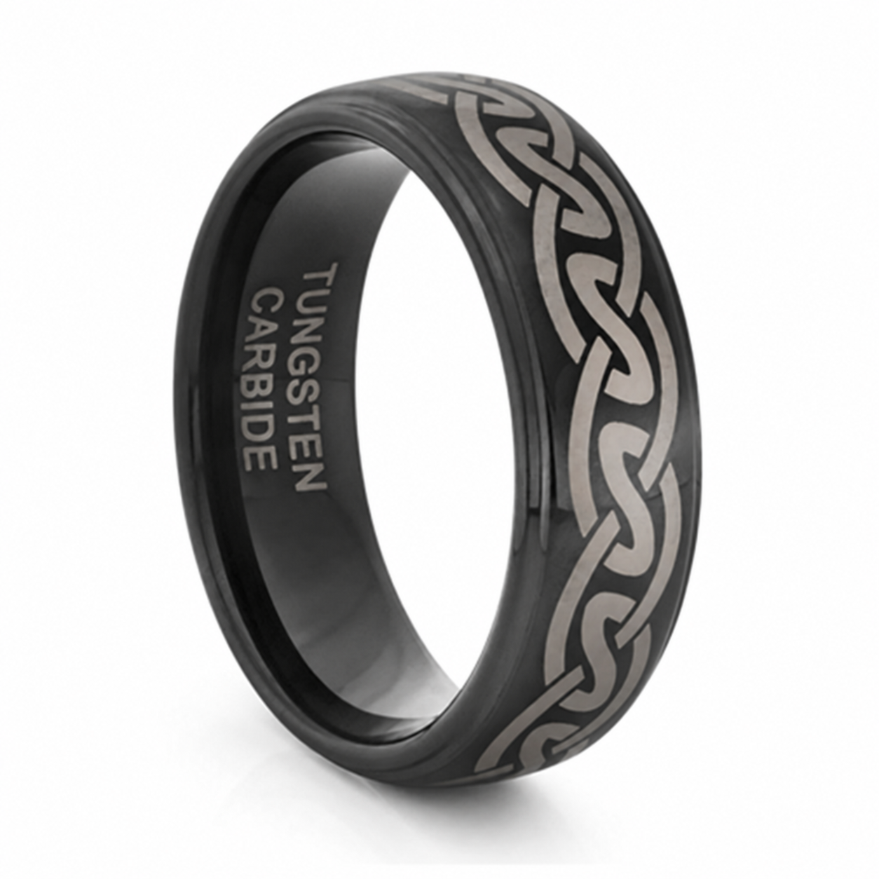 8mm black band with a gray interlaced knot pattern in black and gray, on a white background.