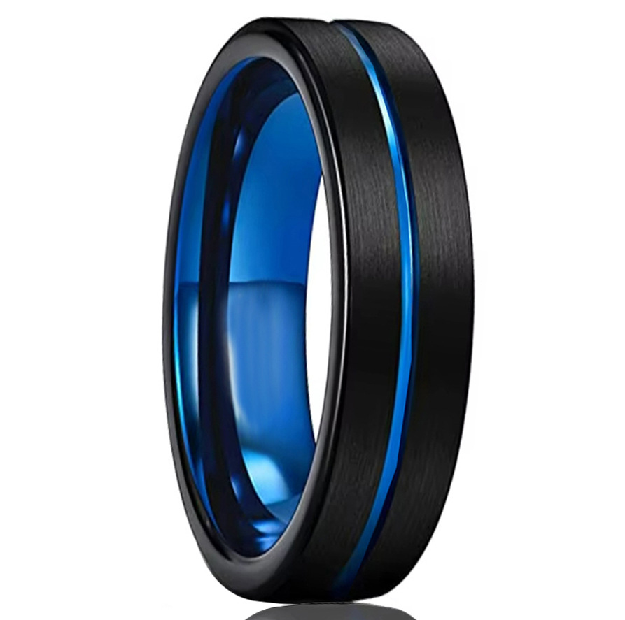 6mm brushed black band with blue edging and a blue interior in black and blue, on a white background.