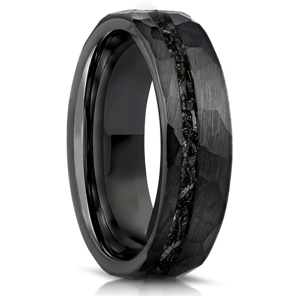 6mm faceted band with a dark textured center channel in black, on a white background.