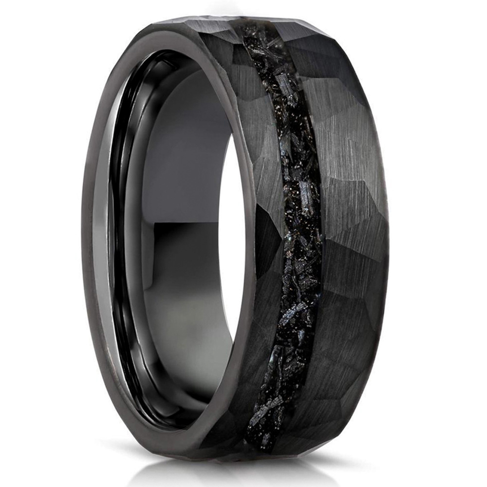 8mm faceted band with a dark textured center channel in black, on a white background.