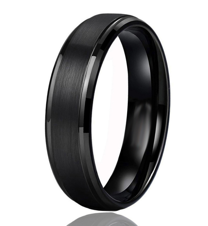 6mm brushed black band with polished stepped edges in black, on a white background.