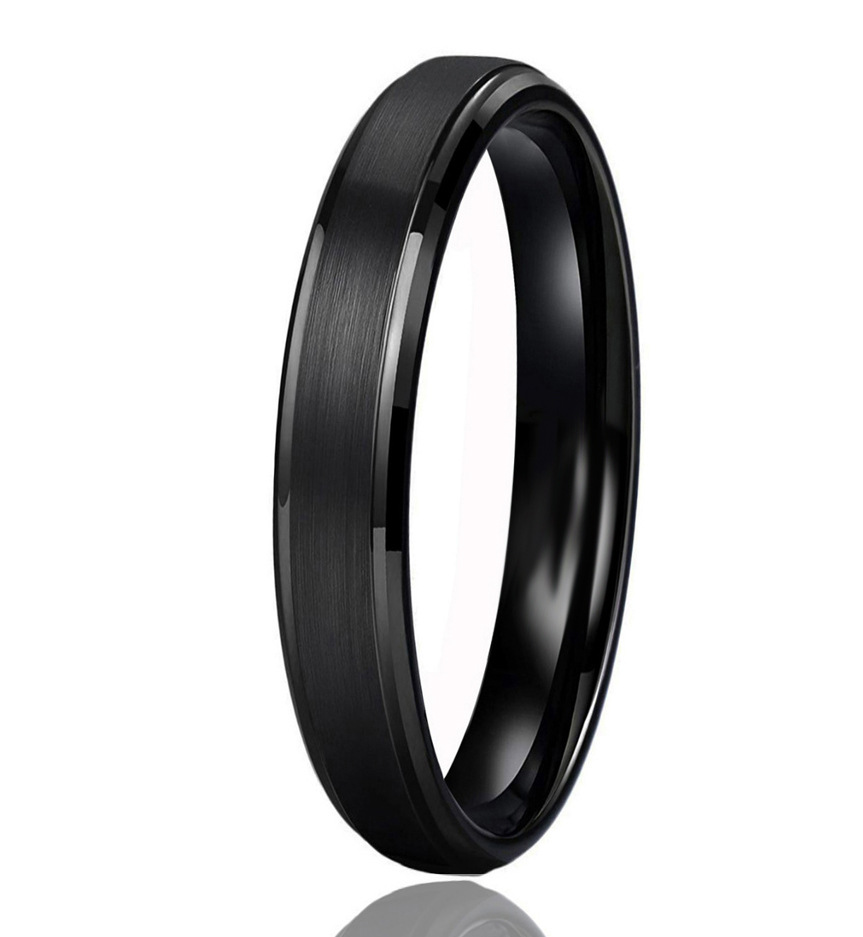4mm slim brushed black band with polished stepped edges in black, on a white background.