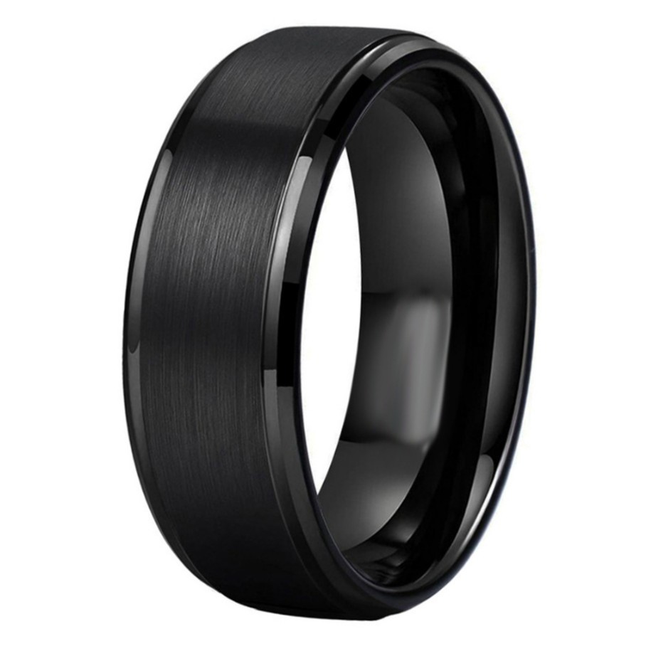 8mm wide brushed black band with polished stepped edges in black, on a white background.