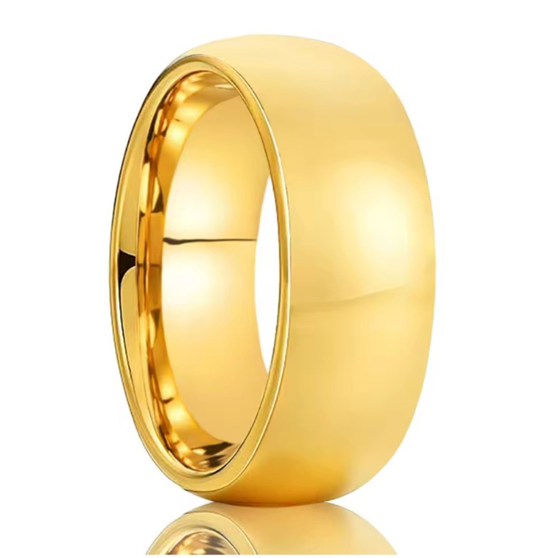 8mm smooth domed band with a polished finish in gold-tone, on a white background.