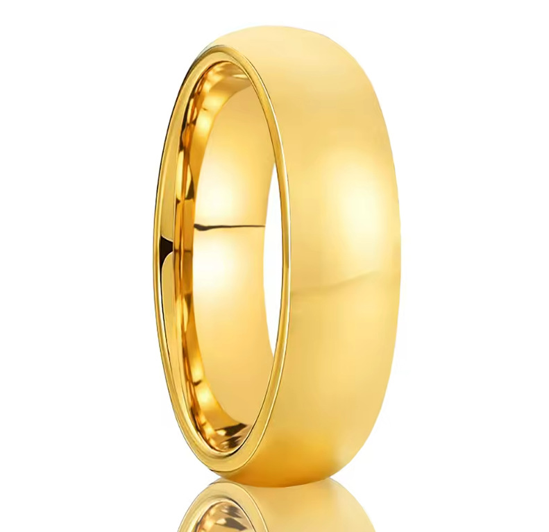 6mm smooth domed band with a polished finish in gold-tone, on a white background.
