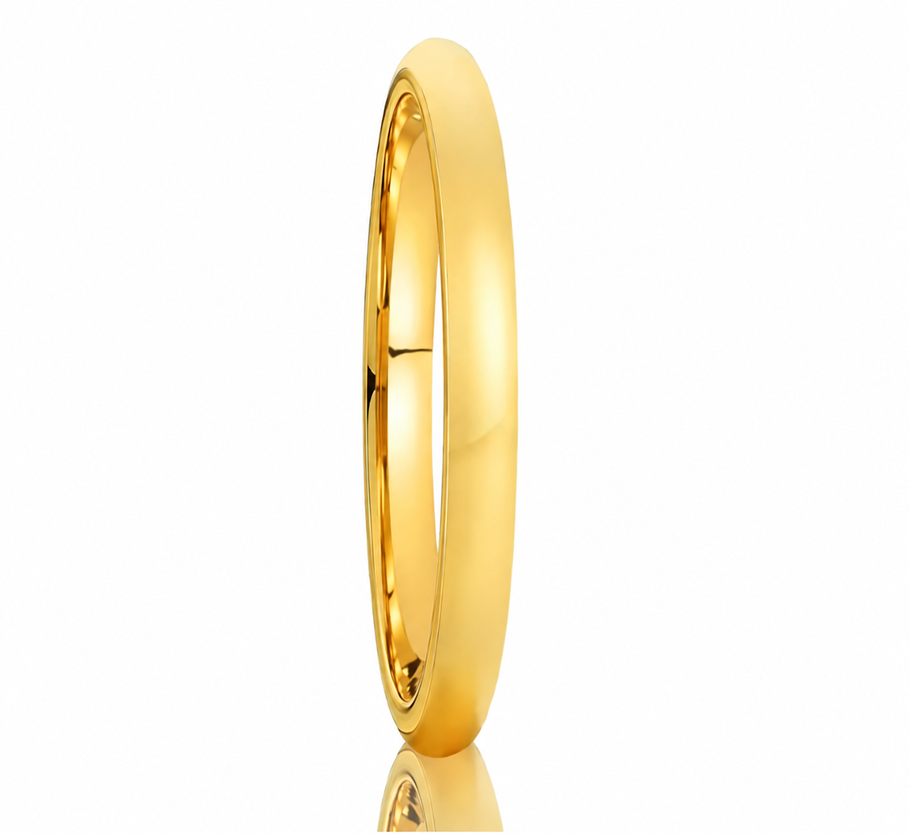 2mm slim smooth domed band with a polished finish in gold-tone, on a white background.