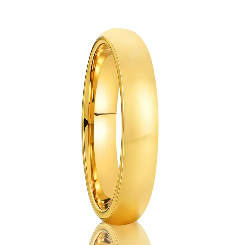 4mm smooth domed band with a polished finish in gold-tone, on a white background.