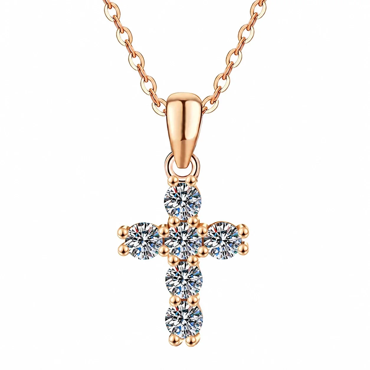 Petite 925 Sterling Silver Cross Prong-Set Moissanite Necklace - Champagne Gold Moissanite