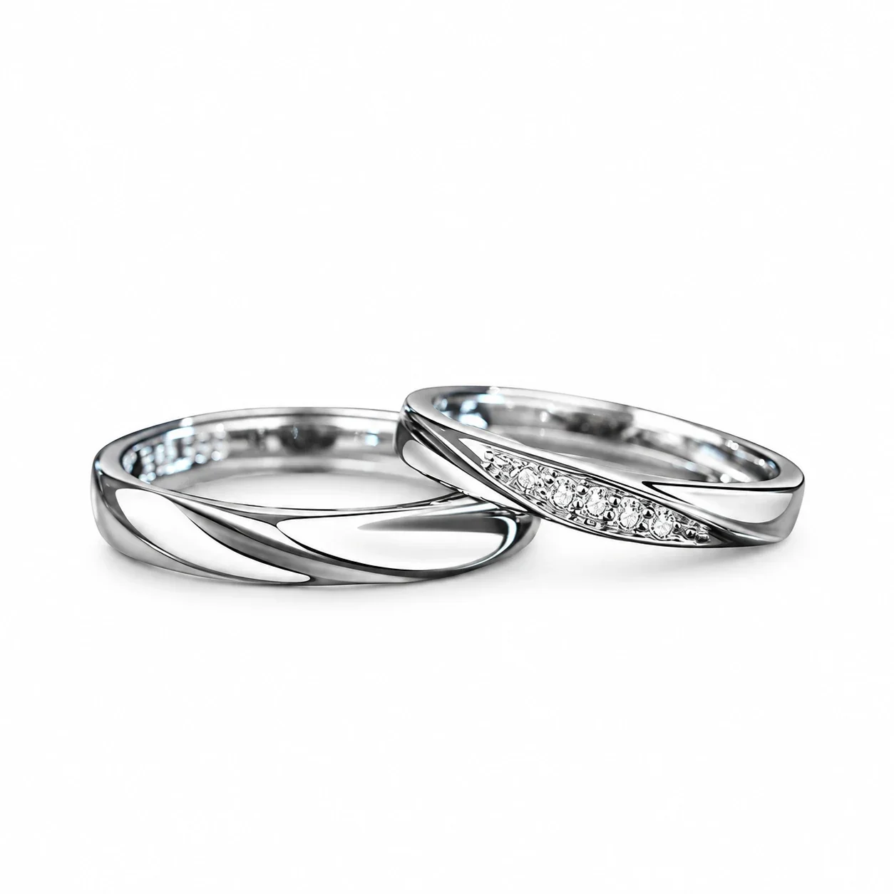 Sculpted 925 Sterling Silver Pavé Wave Moissanite Rings