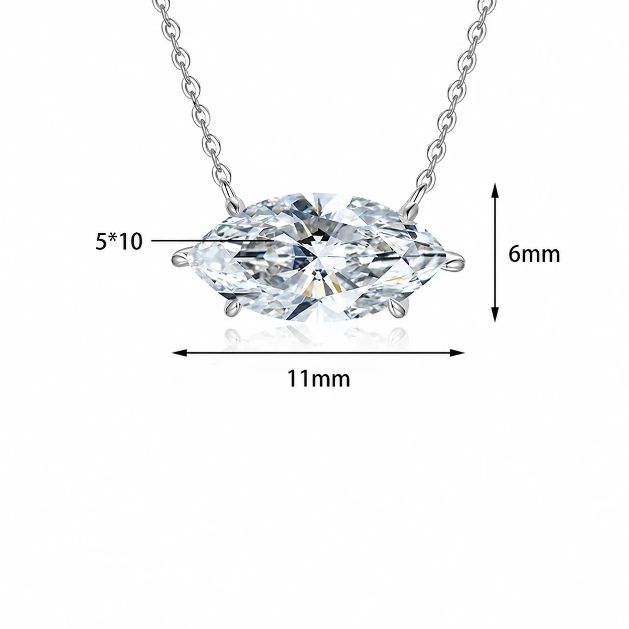 Marquise Moissanite 925 Sterling Silver Prong Necklace - 1 ct Moissanite 5 x 10 mm