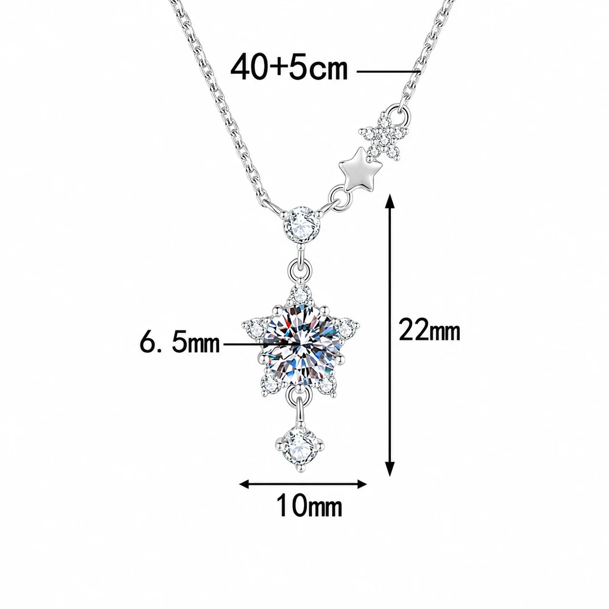 Celestial 925 Sterling Silver Starburst Drop Necklace - 1 ct Moissanite