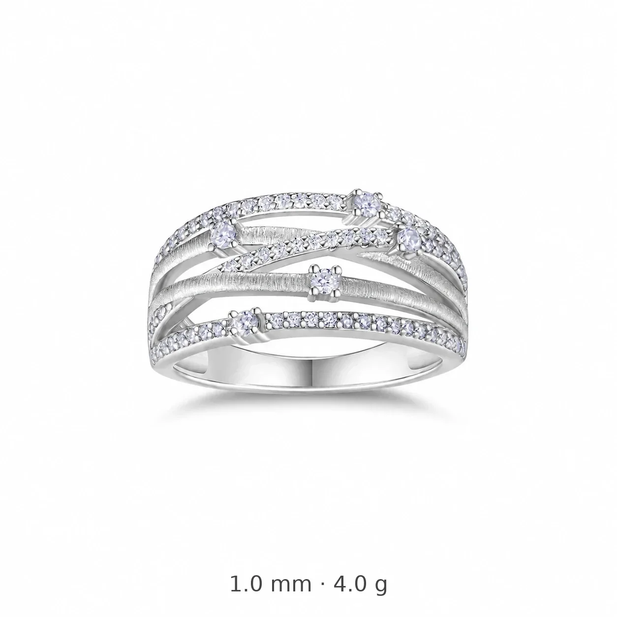Textured Crossover Pavé 925 Sterling Silver Ring - Silver