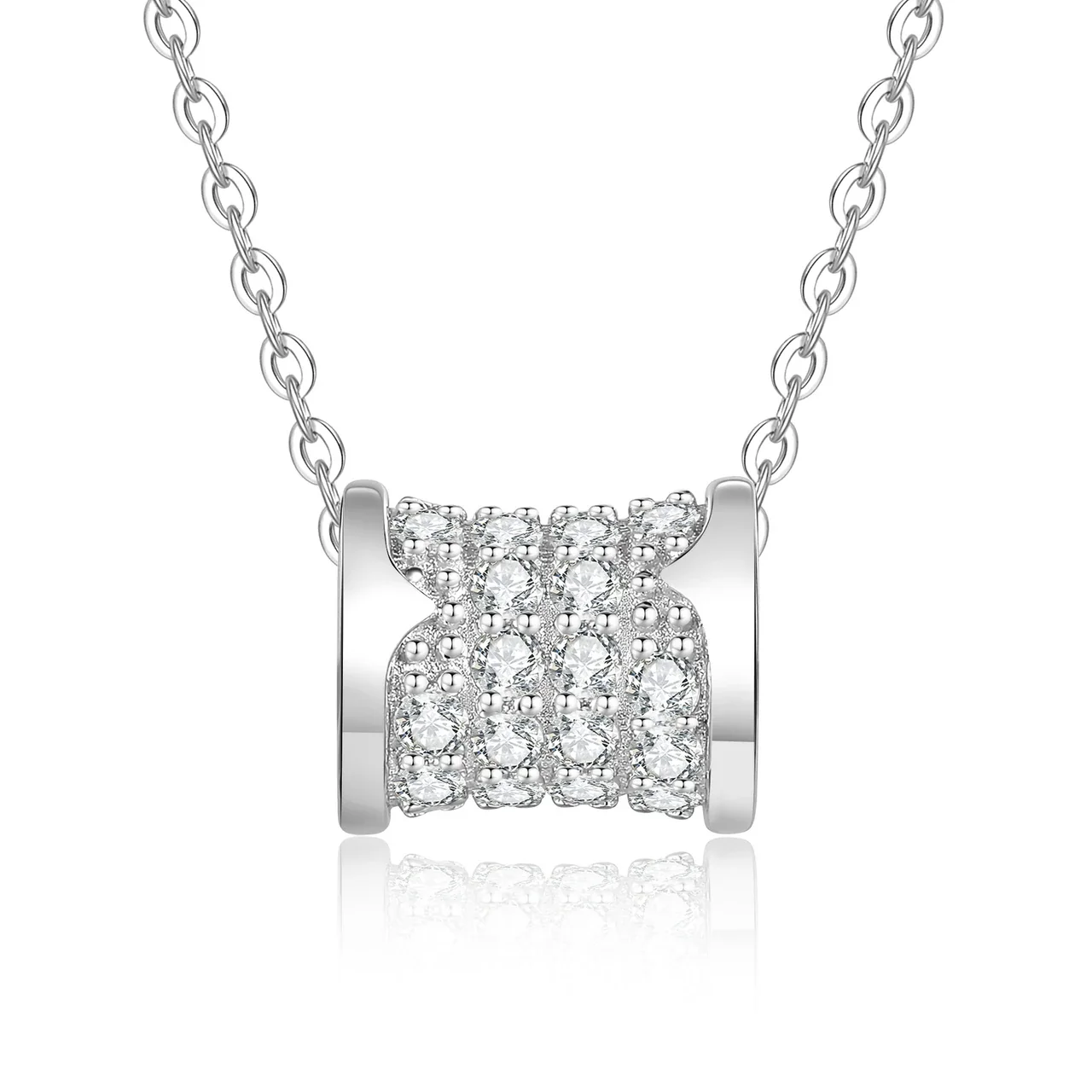 Sculpted 925 Sterling Silver Pavé Moissanite Barrel Necklace