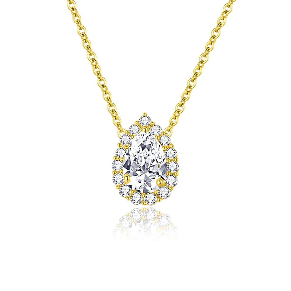 Radiant 925 Sterling Silver Pear Halo Pendant Necklace