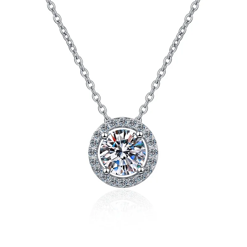 Radiant Halo 925 Sterling Silver Four-Prong Round Pendant Necklace - No-Clasp Cable