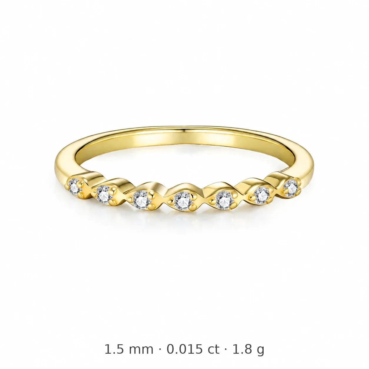 Scalloped 925 Sterling Silver Seven-Round-Stone Ring - Gold