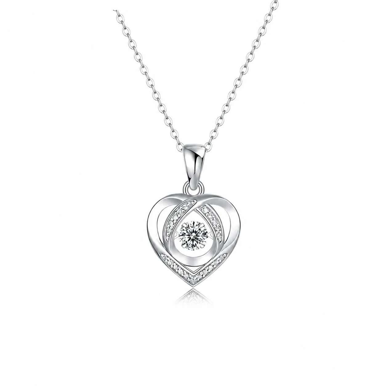 Romantic 925 Sterling Silver Heart Halo Moissanite Necklace