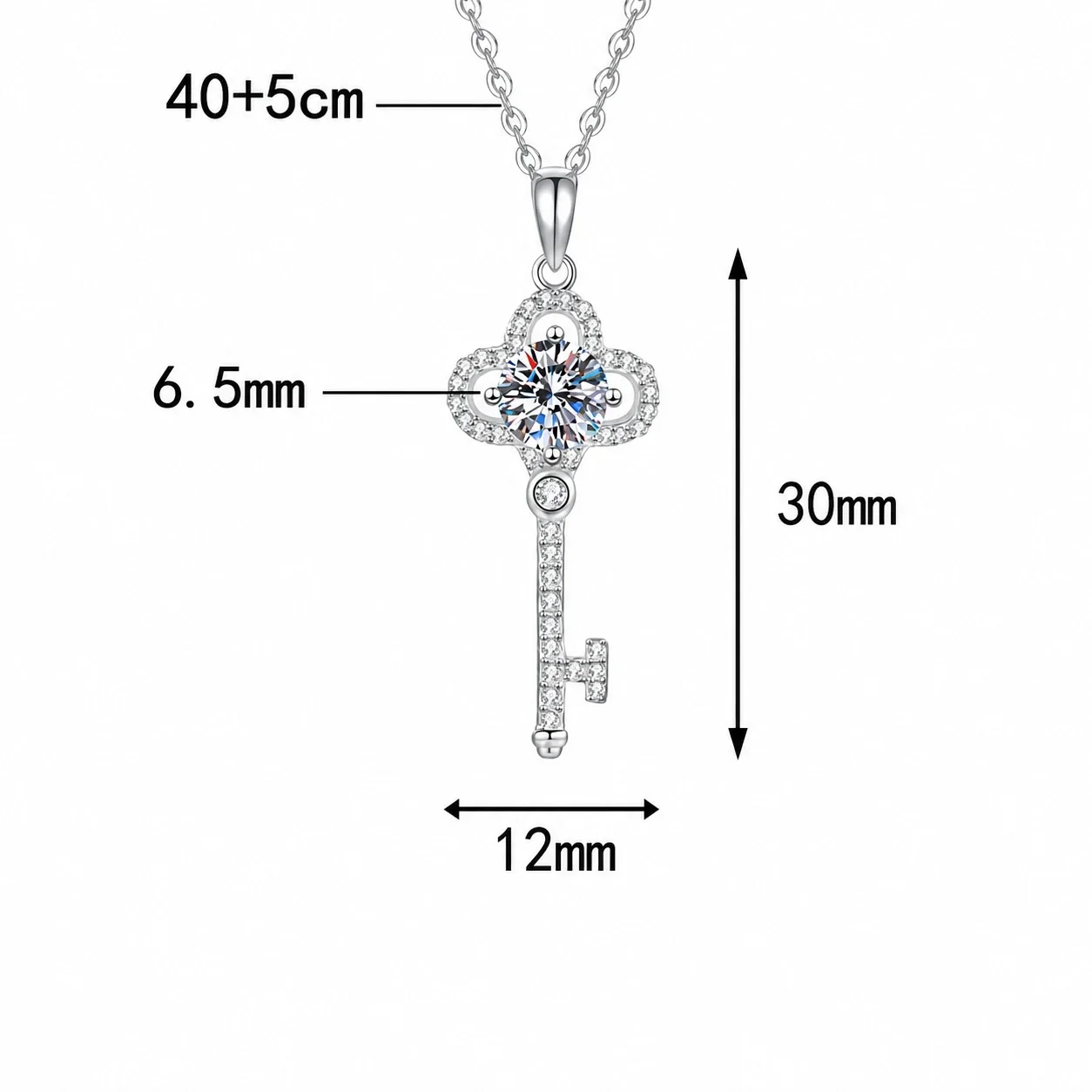 Ornate Key 925 Sterling Silver Round Moissanite Pendant Necklace - 1 ct Moissanite