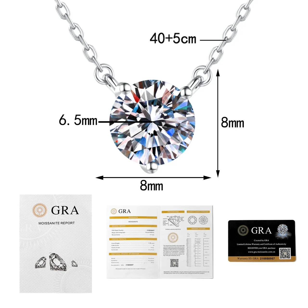 Refined Round Moissanite Three-Prong 925 Sterling Silver Necklace - Silver 1 ct Moissanite