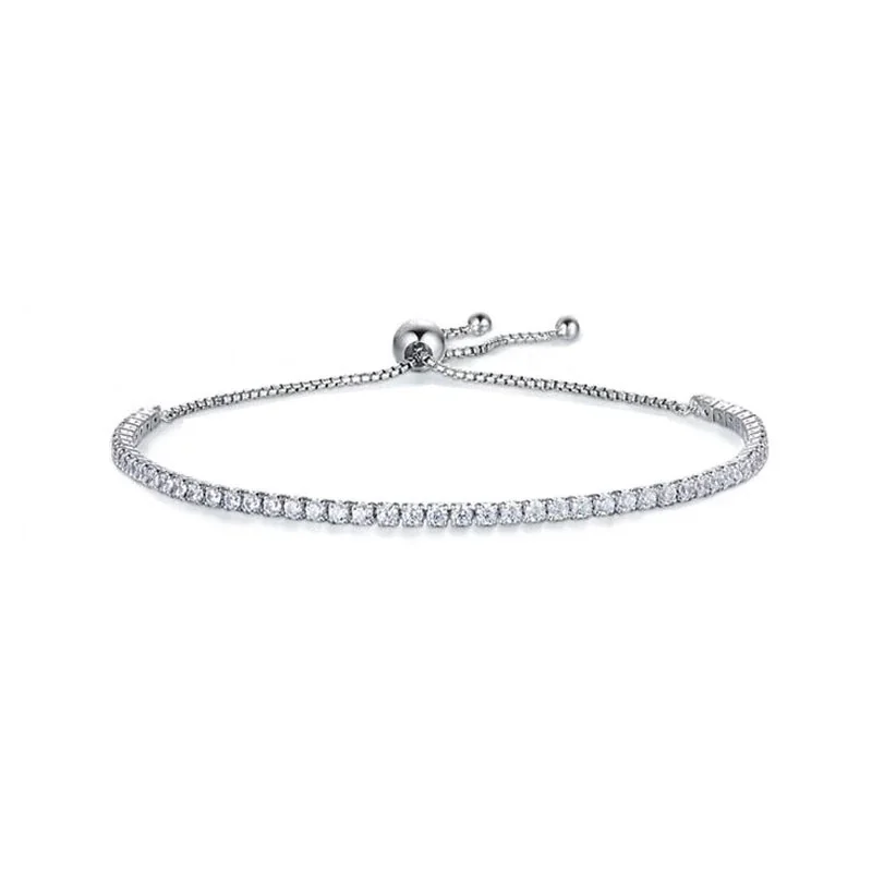 Polished 925 Sterling Silver Square-Set Slider Tennis Bracelet - Silver