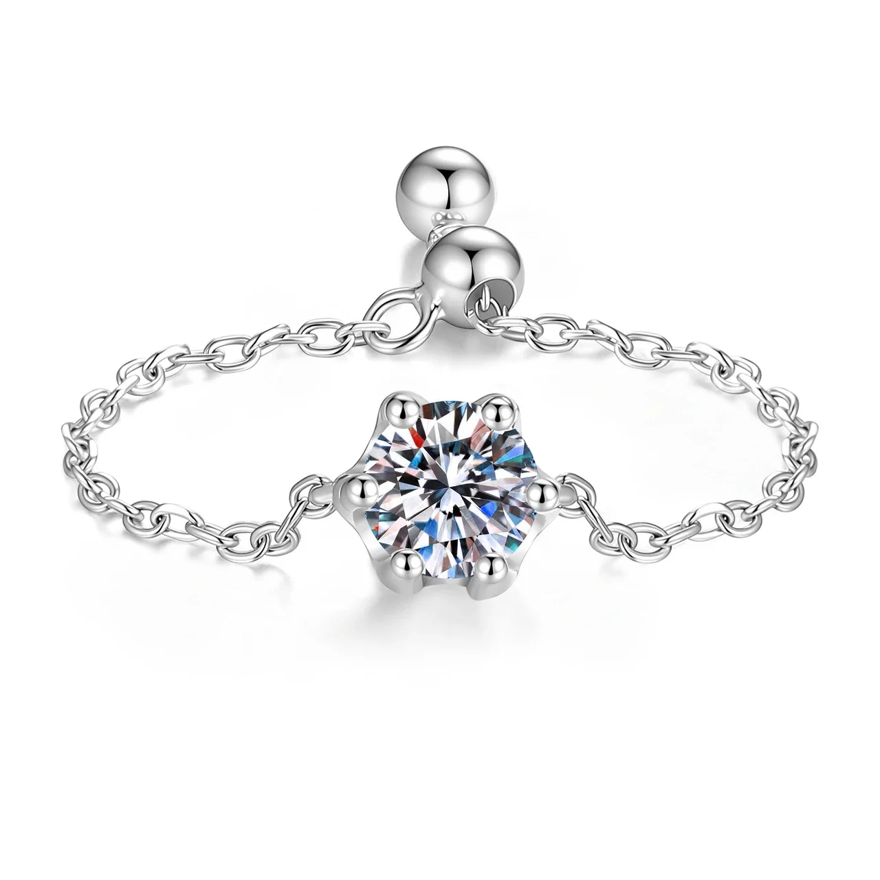 Delicate 925 sterling silver six-prong moissanite Chain Ring