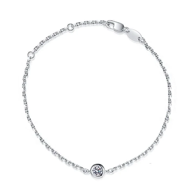 Delicate Bezel Round 925 Sterling Silver Chain Bracelet - Silver