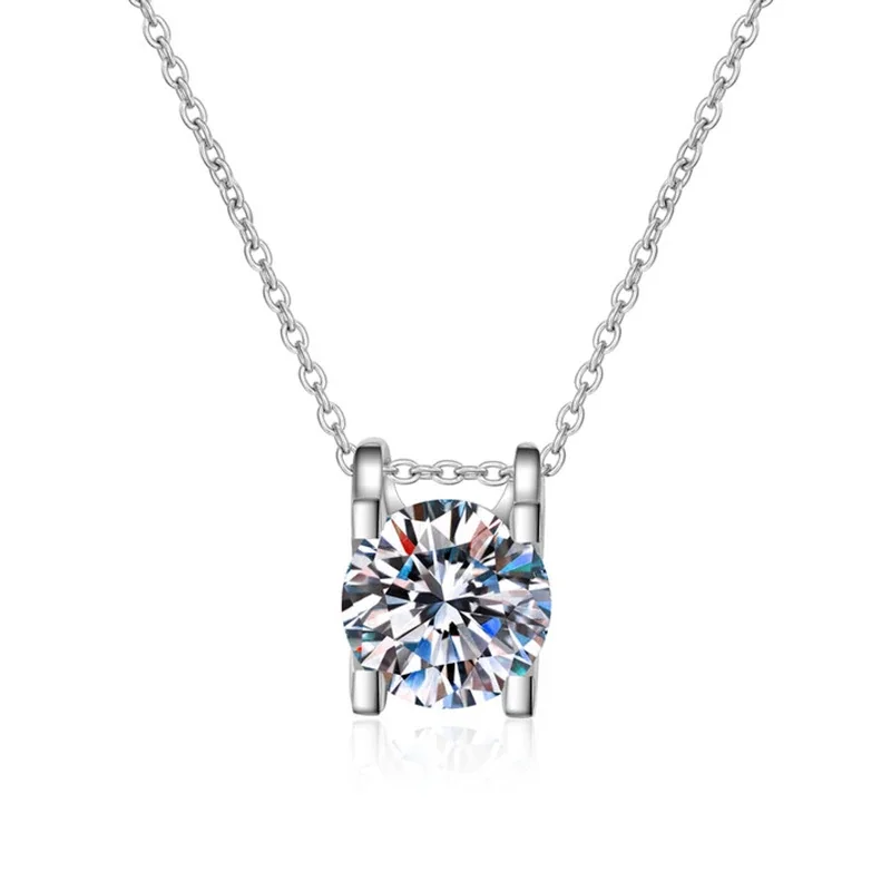 Refined Round Prong-Set 925 Sterling Silver Moissanite Necklace