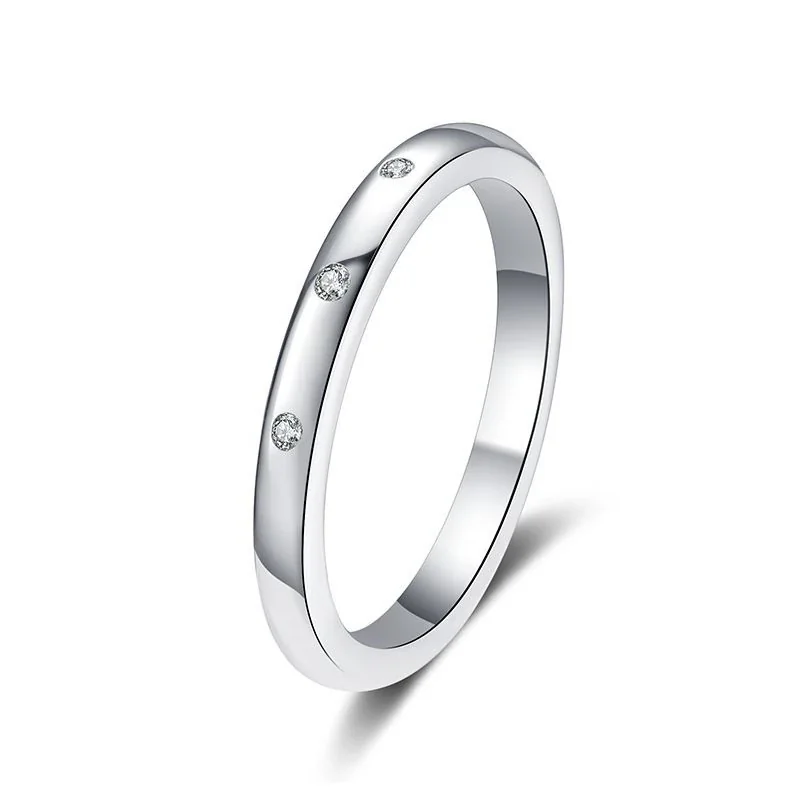 Minimal Platinum-Plated Flush-Set Three Moissanite Ring