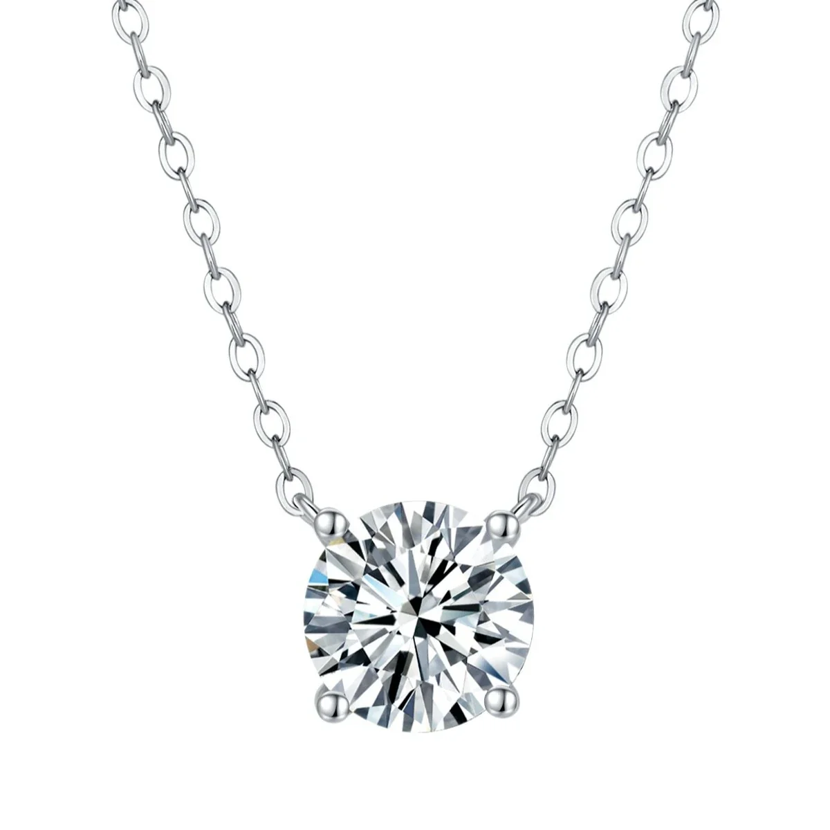 Refined 925 Sterling Silver Four-Prong Round Pendant Necklace