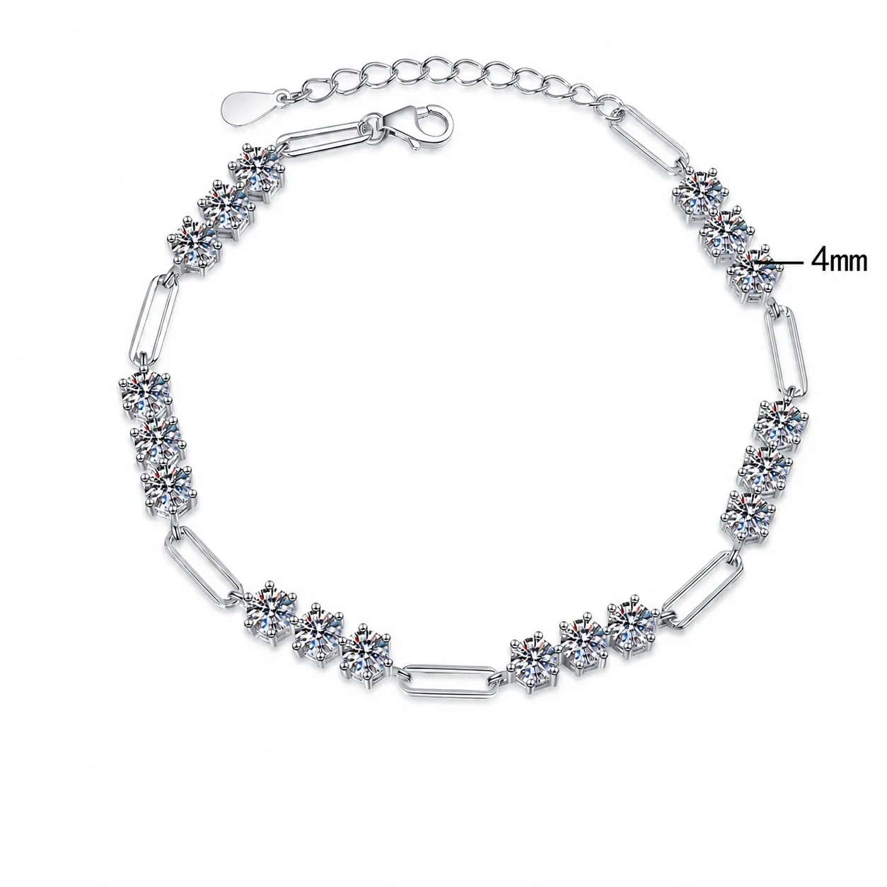 Luminous Paperclip Round Moissanite 925 Sterling Silver Bracelet - Moissanite 5.4 ct