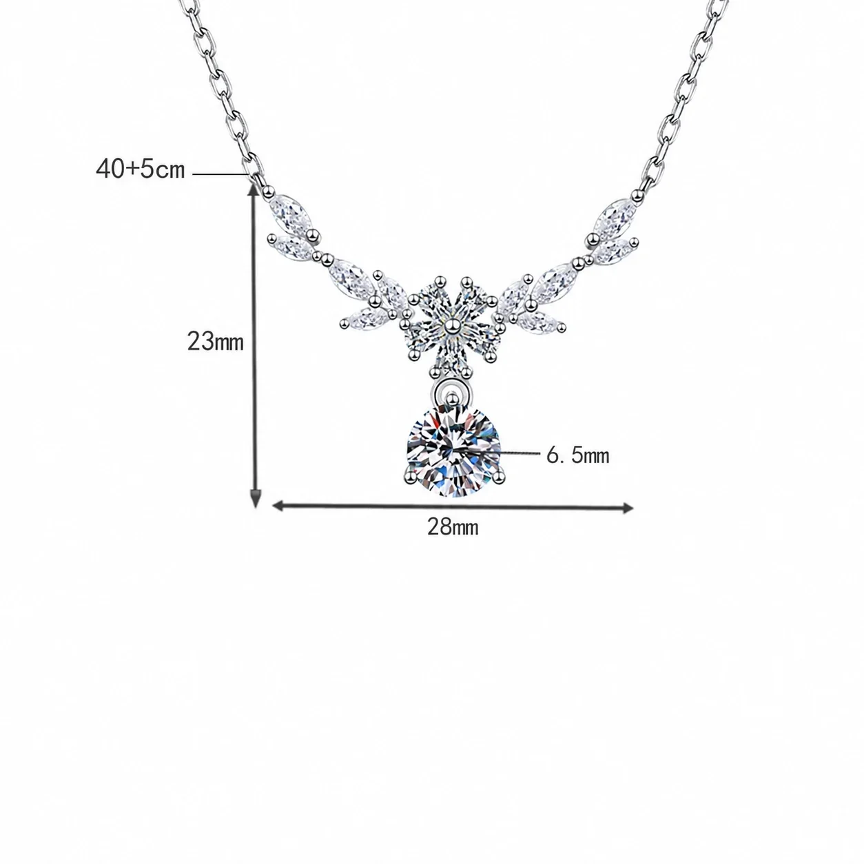 Floral 925 Sterling Silver Marquise Leaf Moissanite Necklace - 1 ct Moissanite