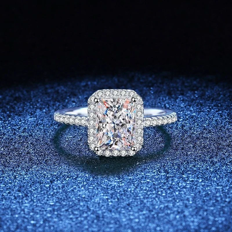 Radiant-Cut Halo 925 Sterling Silver Pavé Band Ring - 1 ct Moissanite Radiant Cut