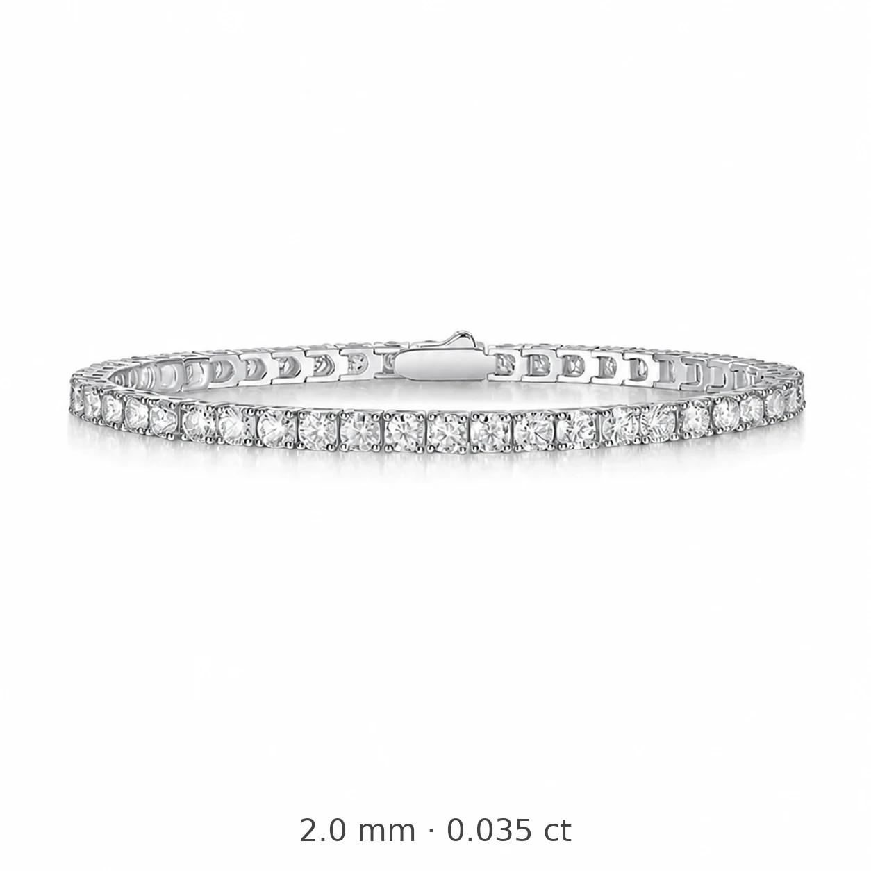 Polished 925 Sterling Silver Round Prong Moissanite Tennis Bracelet - 2.0 mm Moissanite, 0.035 ct each