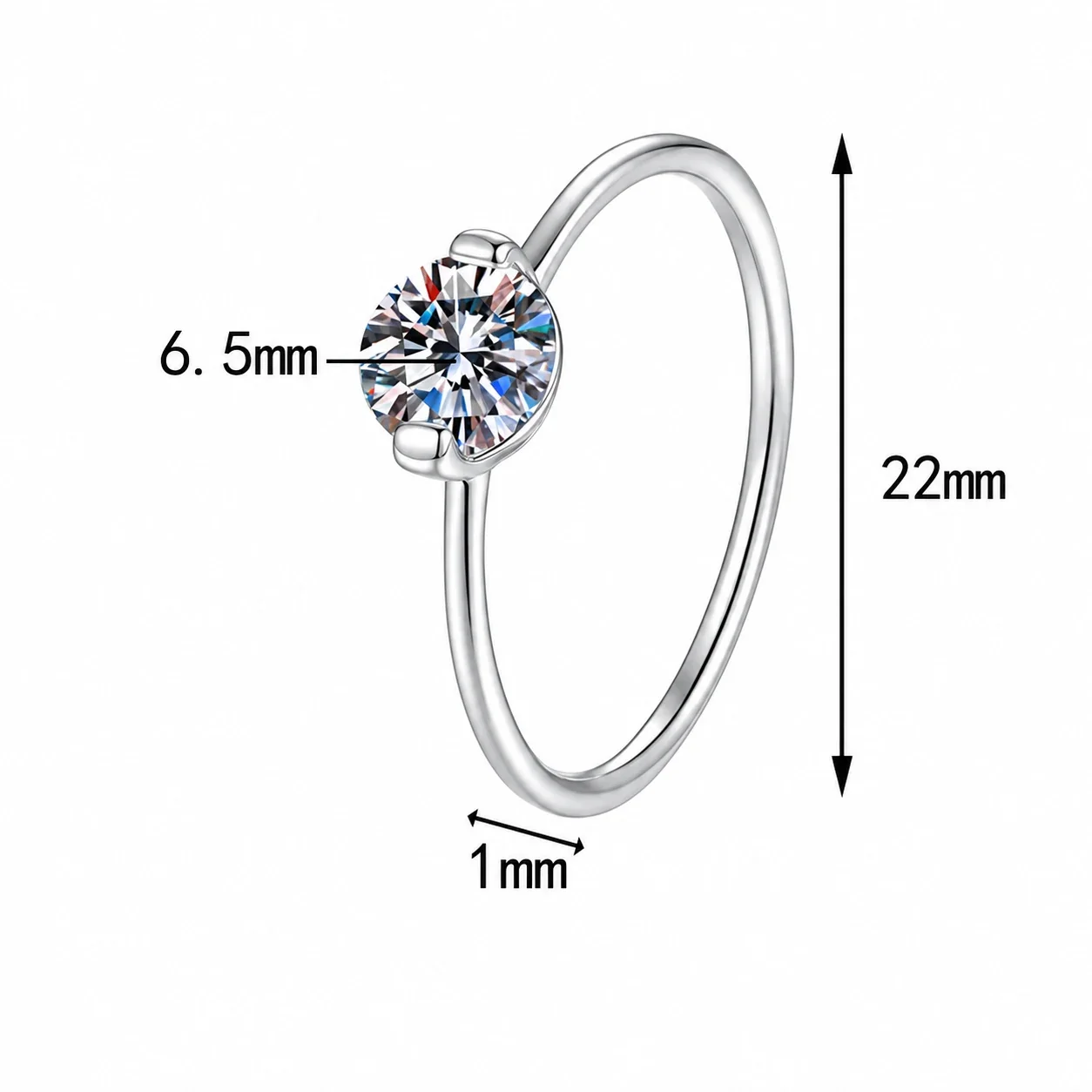 Minimal Round Moissanite 925 Sterling Silver Solitaire Ring - 1 ct Moissanite
