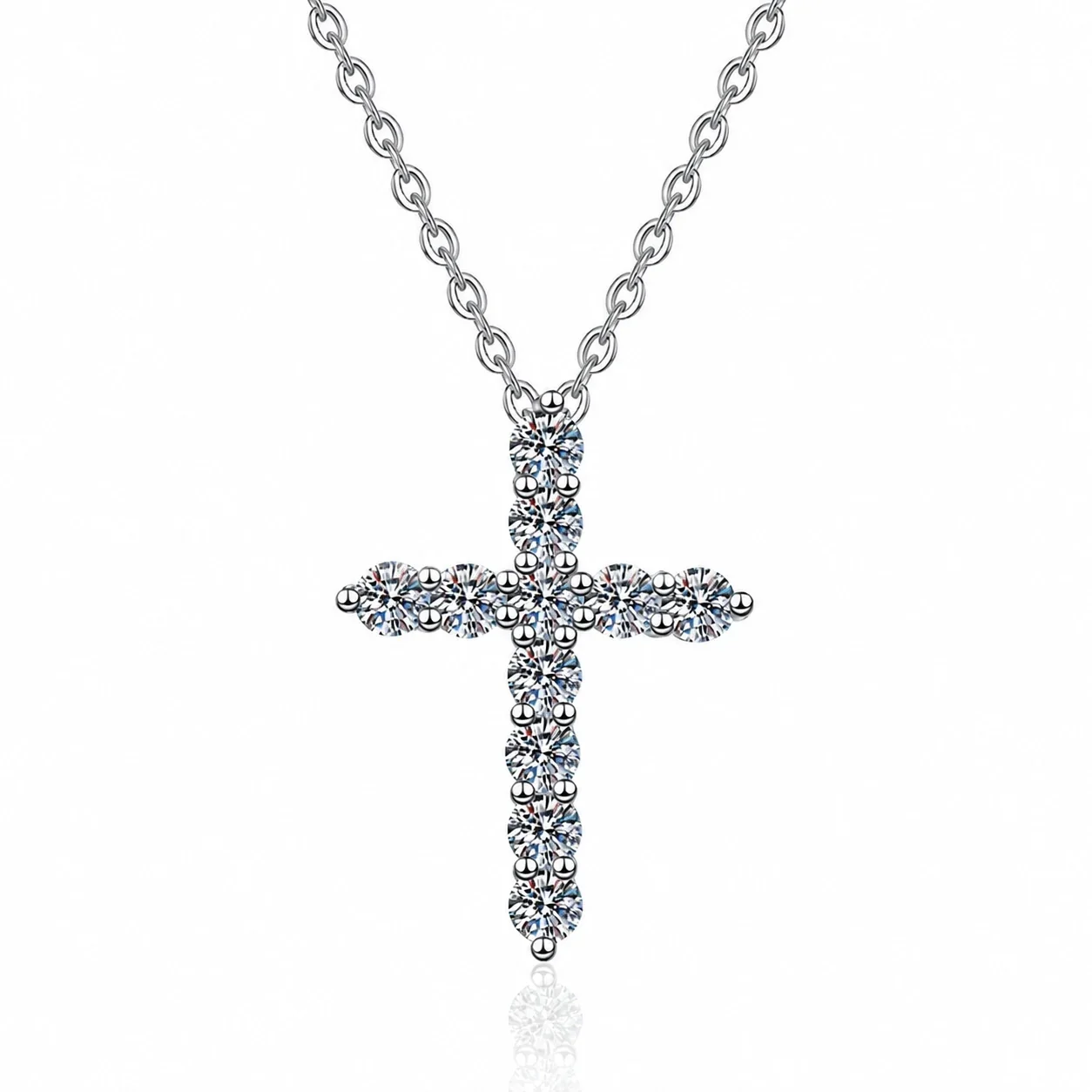 Radiant 925 Sterling Silver Prong-Set Cross Necklace - Small Moissanite 0.33 ct