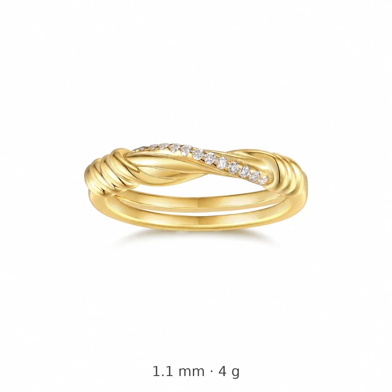 Twisted Gold-Tone Pavé 925 Sterling Silver Moissanite Ring - Gold