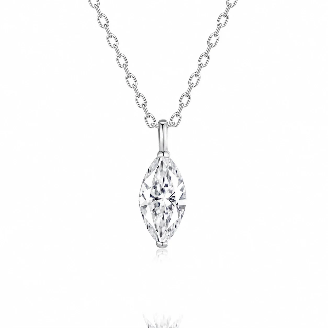 Luminous 925 Sterling Silver Marquise Solitaire Pendant Necklace - Silver