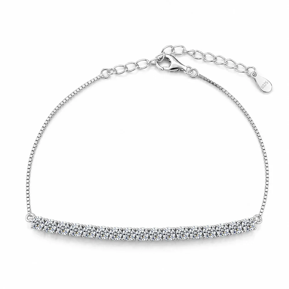 Curved Round Moissanite 925 Sterling Silver Tennis Bracelet - Silver