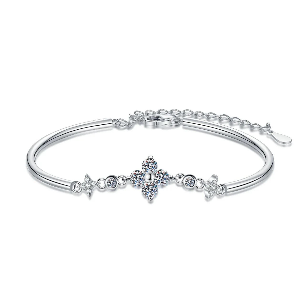 Delicate Polished Star Clover 925 Sterling Silver Bracelet