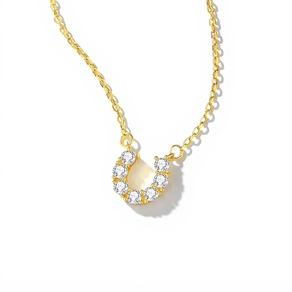 Lucky 925 Sterling Silver Round Moissanite Horseshoe Necklace