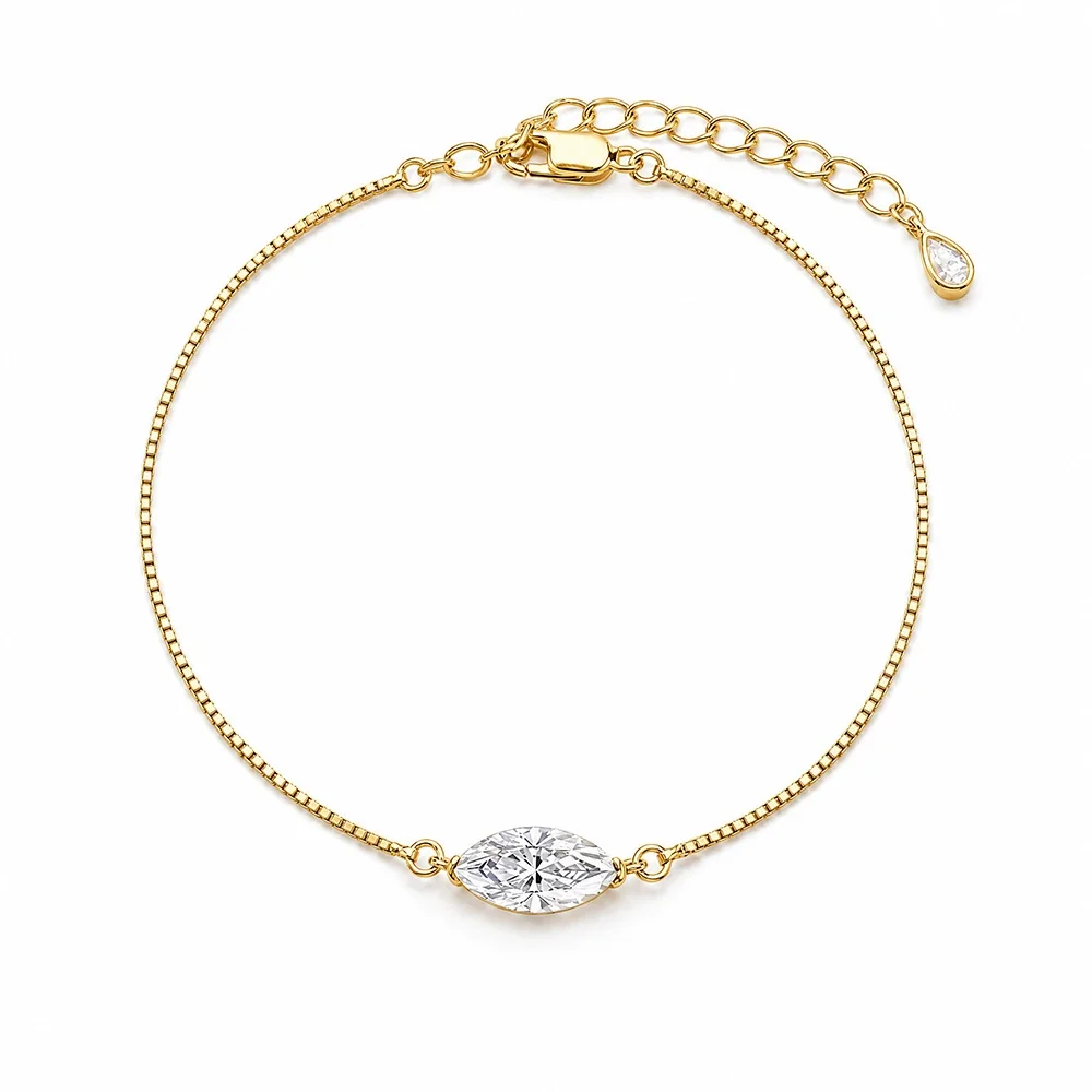Luminous 925 Sterling Silver Marquise Moissanite Box Chain Bracelet