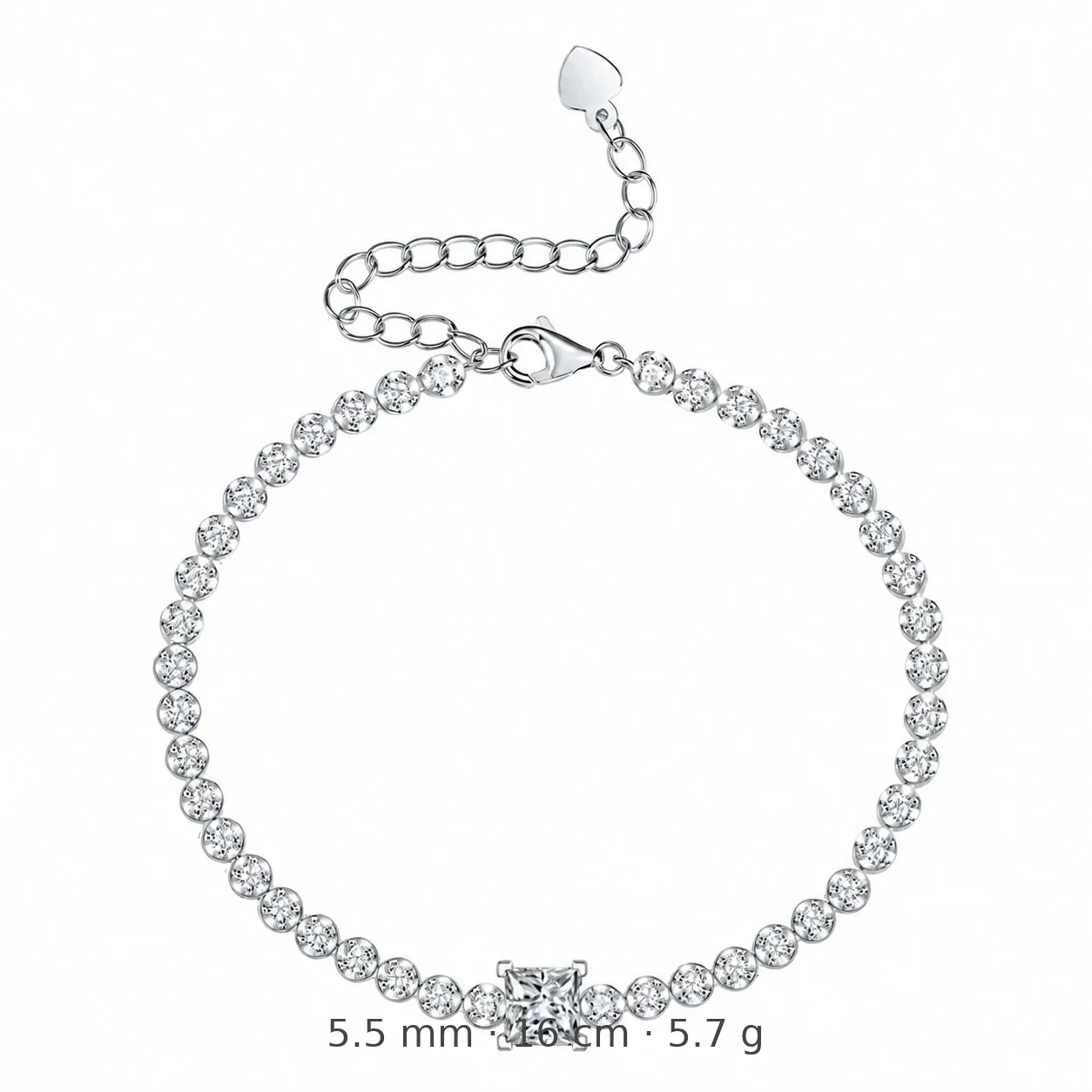 Brilliant 925 Sterling Silver Princess-Cut Prong-Set Tennis Bracelet - Silver