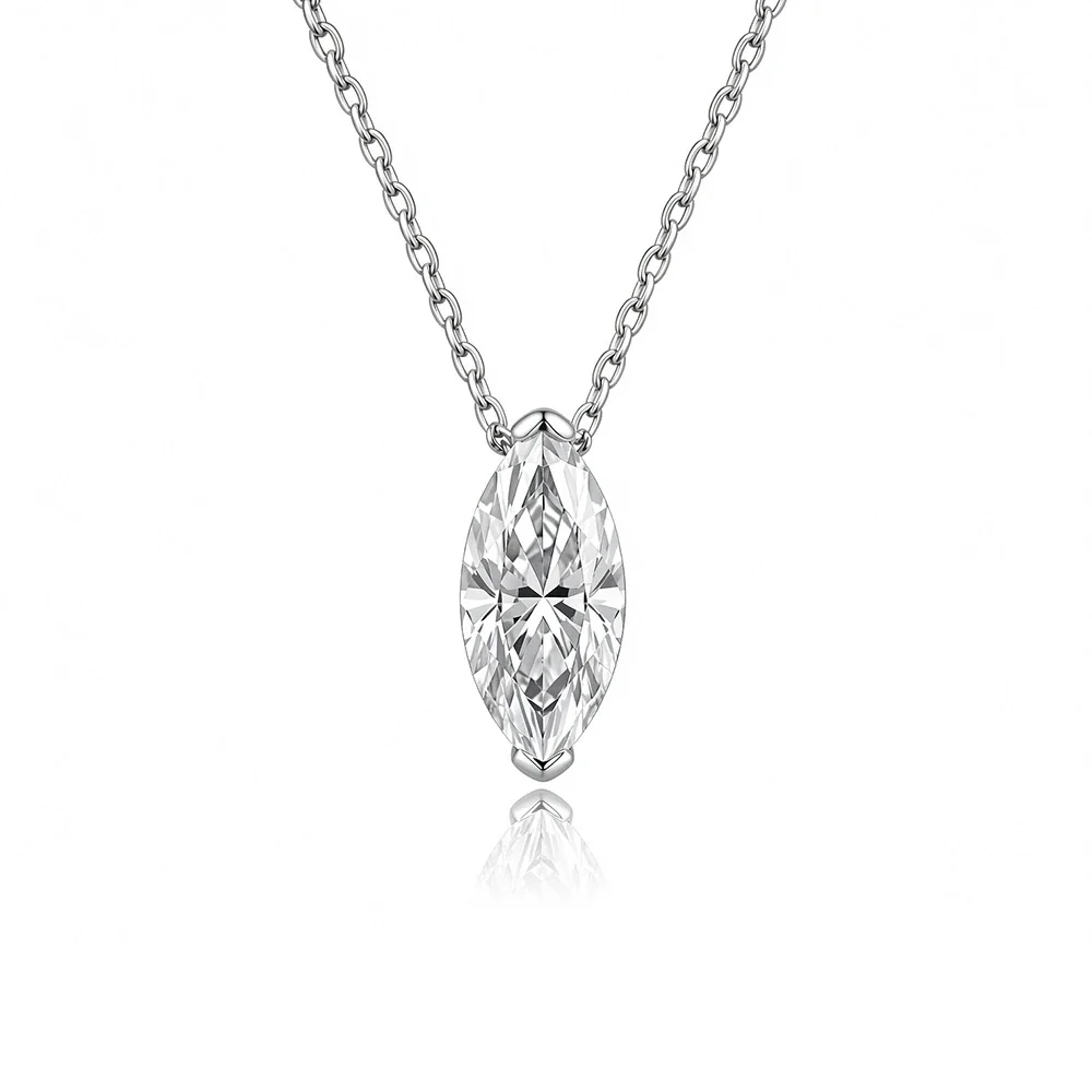 Sleek Marquise Prong-Set 925 Sterling Silver Necklace