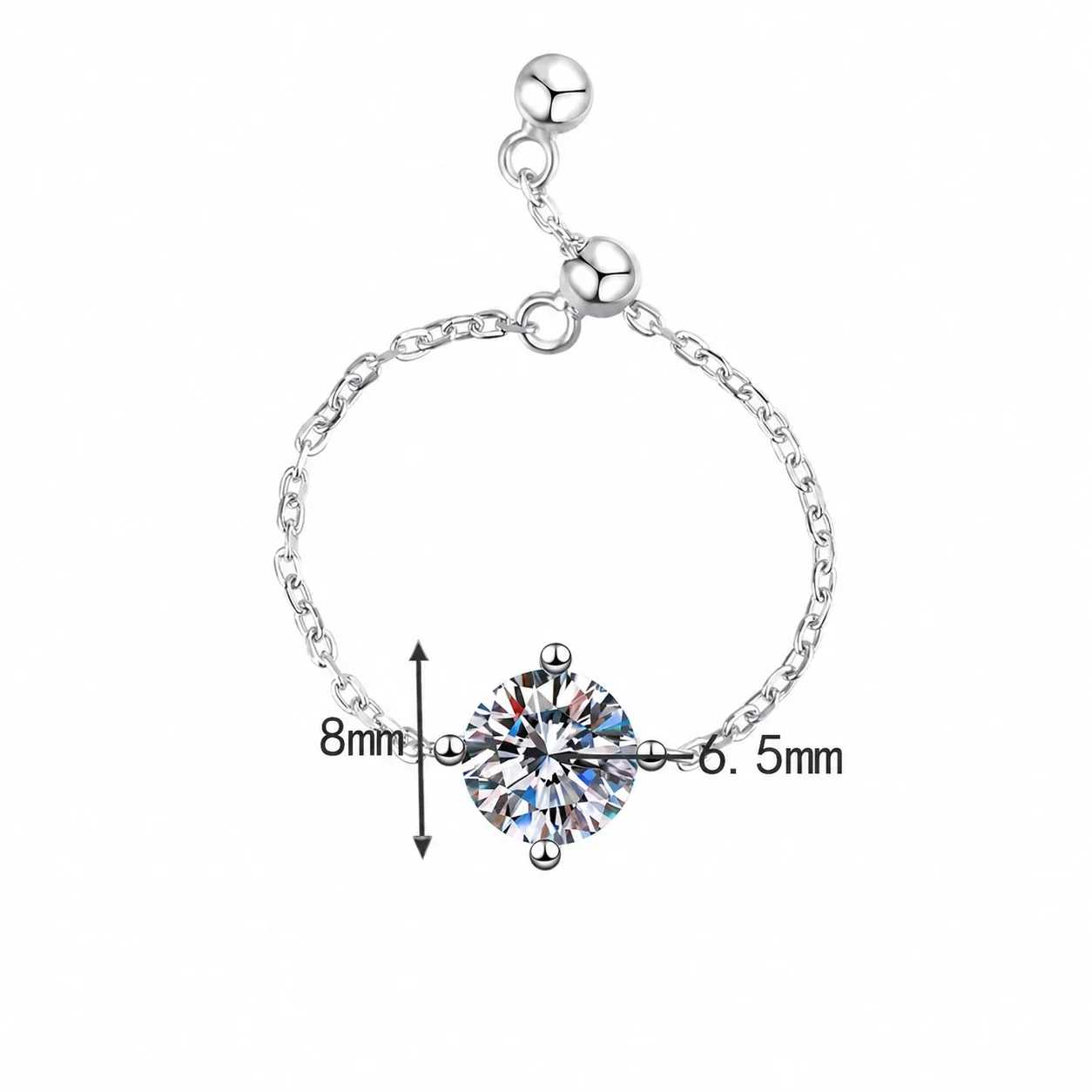 Delicate Round Moissanite 925 Sterling Silver Chain Ring - 1 ct Moissanite