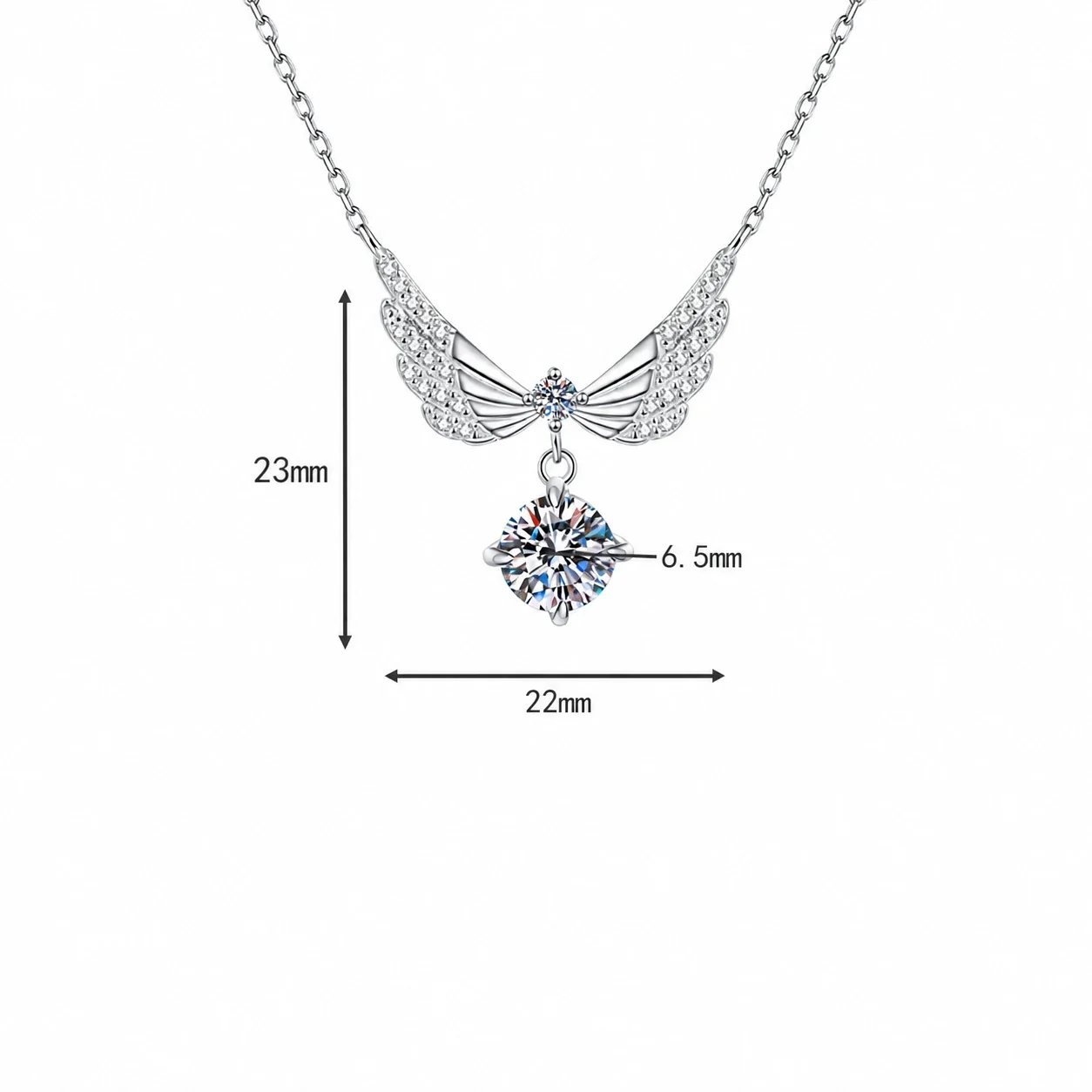 Luminous Wing Pavé Round Moissanite 925 Sterling Silver Necklace - 1 ct Moissanite