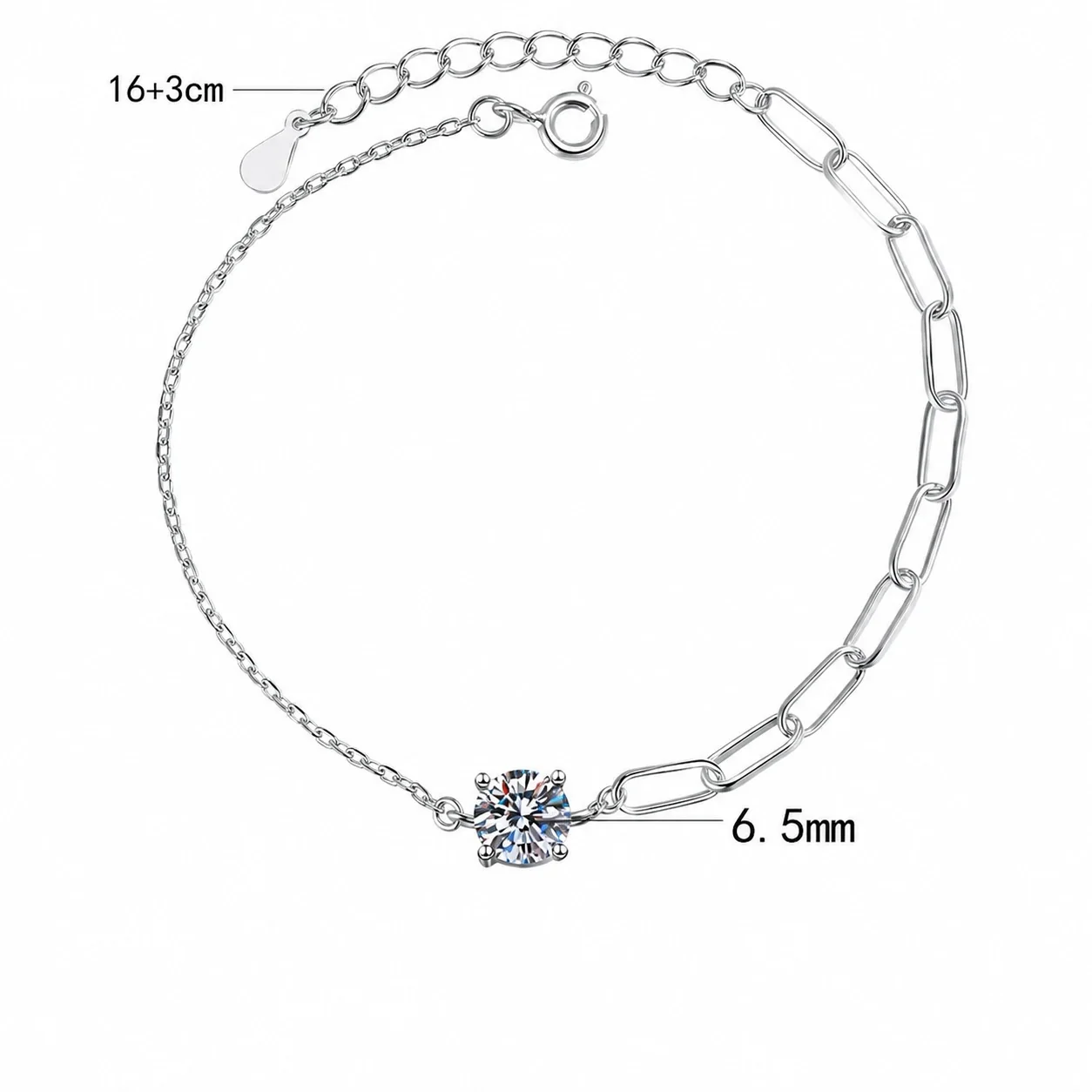 Split-Chain 925 Sterling Silver Prong-Set Moissanite Bracelet - 1 ct Moissanite