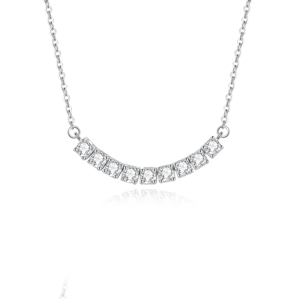 Radiant 925 sterling silver Curved Nine-Stone Necklace - Silver
