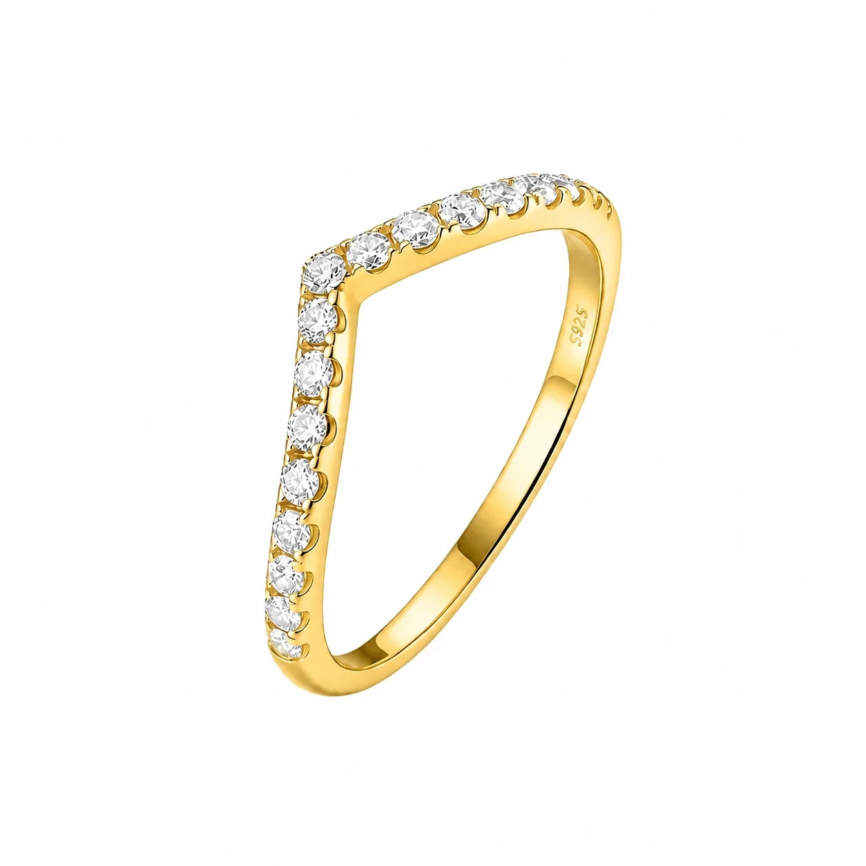 Chevron Round Moissanite Prong-Set 925 Sterling Silver Ring
